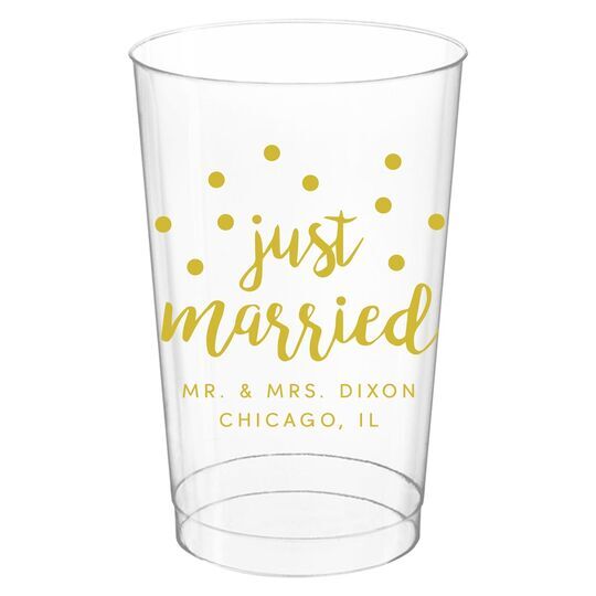 Confetti Dots Just Married Clear Plastic Cups